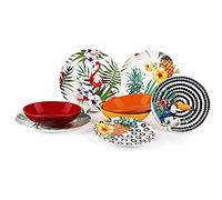 Excelsa Tropical Chic Servizio Piatti 18 Pezzi, Porcellana, Multicolore