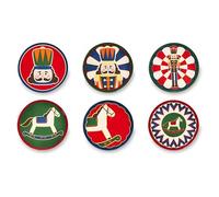 Excelsa Vintage Christmas Set 6 Piattini Decorativi in Porcellana, Motivi Natalizi