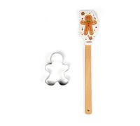 Excelsa Wonderful Ginger Set Spatola in Silicone e Taglia Biscotti in Acciaio, Motivo Pan di Zenzero Natalizio