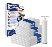 Excelux 12 Sacchetti Sottovuoto Vestiti da Viaggio con Pompa Manuale - Sacchi Sottovuoto Vestiti 4S (30x40), 4M (60x40), 4L (70x50) - Buste Sottovuoto per Valigia - Vacuum Bags Travel