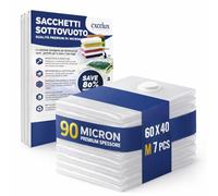 Excelux 7 Sacchetti Sottovuoto Salvaspazio 60x40 cm per Vestiti e Viaggio - Buste Riutilizzabili per Valigia e Armadio, Premium Spessore 90 Micron, Compatibili con Aspirapolvere
