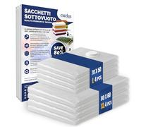 Excelux 8 Sacchetti Sottovuoto Vestiti - 4 L 70X50 + 4 XL 80X60 - Buste Salvaspazio di Qualità Superiore - Sacchi Riutilizzabili per Piumoni, Coperte e Viaggi - Organizer per Armadio e Valigia