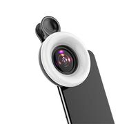 Exception Lente del telefono cellulare con luce flash bellezza LED, lente macro 15X, luce di riempimento regolabile 3 luminosità per telefono cellulare iPhone Samsung,B