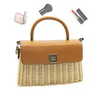 Exchange - Borsa per la spesa in paglia, borsa da spiaggia in paglia, tessuto casual, con manico, borsa da spiaggia, Colore: caffè., Se référer au descriptif