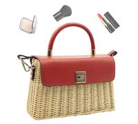 Exchange - Borsa per la spesa in paglia, borsa da spiaggia in paglia, tessuto casual, con manico, borsa da spiaggia, rosso, Se référer au descriptif