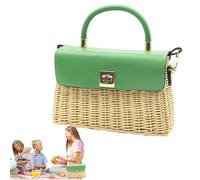 Exchange - Borsa per la spesa in paglia, borsa da spiaggia in paglia, tessuto casual, con manico, borsa da spiaggia, verde, Se référer au descriptif