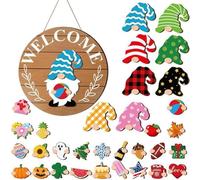 Exchange di cartello di legno stagionale - segno di benvenuto con un motivo nano | Decorazione natalizia con pezzi magnetici e cappelli rimovibili per Natale, vacanze pubbliche, Halloween, porta d'ing