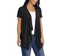 EXCHIC Abiti Manica Corta a Maniche Corte con Bordo Anteriore Aperto da Donna (2XL, Nero)
