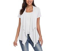 EXCHIC Abiti Manica Corta a Maniche Corte con Bordo Anteriore Aperto da Donna (L, Bianco)