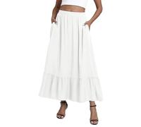 EXCHIC Donna Boho Fluttuante Vita Elastica A-Line Maxi Gonna Volant Spiaggia Lunga Gonne con Tasche