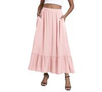 EXCHIC Donna Boho Fluttuante Vita Elastica A-Line Maxi Gonna Volant Spiaggia Lunga Gonne con Tasche (S, Rosa Chiaro)
