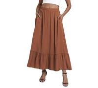 EXCHIC Donna Boho Fluttuante Vita Elastica A-Line Maxi Gonna Volant Spiaggia Lunga Gonne con Tasche (M, caffè)
