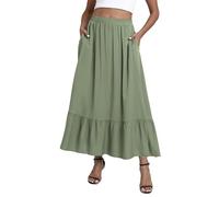 EXCHIC Donna Boho Fluttuante Vita Elastica A-Line Maxi Gonna Volant Spiaggia Lunga Gonne con Tasche