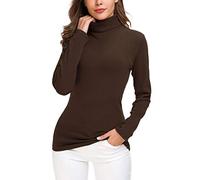 EXCHIC Donna Casuala Solido Manica Lunga Adatto Maglione Dolcevita Elastico Felpa Pullover (L, caffè)