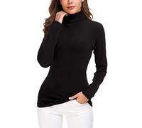 EXCHIC Donna Casuala Solido Manica Lunga Adatto Maglione Dolcevita Elastico Felpa Pullover (M, Nero)