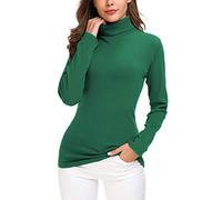 EXCHIC Donna Casuala Solido Manica Lunga Adatto Maglione Dolcevita Elastico Felpa Pullover (M, Verde Scuro)