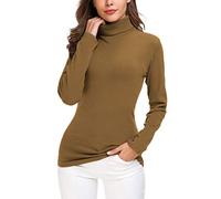 EXCHIC Donna Casuala Solido Manica Lunga Adatto Maglione Dolcevita Elastico Felpa Pullover (S, Anacardio)