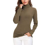 EXCHIC Donna Casuala Solido Manica Lunga Adatto Maglione Dolcevita Elastico Felpa Pullover (XL, Cammello)