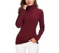 EXCHIC Donna Casuala Solido Manica Lunga Adatto Maglione Dolcevita Elastico Felpa Pullover (XL, Vino Rosso)