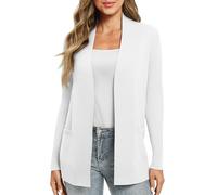 EXCHIC Donna Casuale Manica Lunga Lavorare a Maglia Cardigan Leggero Comodo Fronte Aperto Maglioni Lunghi con Tasche(L, Bianco)