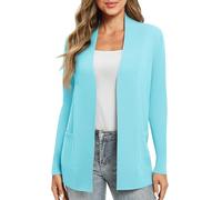 EXCHIC Donna Casuale Manica Lunga Lavorare a Maglia Cardigan Leggero Comodo Fronte Aperto Maglioni Lunghi con Tasche(M, Azzurro)