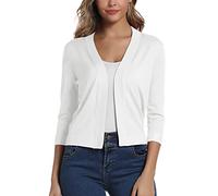 EXCHIC Donna Elegante 3/4 Maniche Bolero Cardigan Corto Open Front Maglioni Coprispalle (S, Bianco)