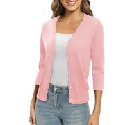 EXCHIC Donne 3/4 Manica Button Down Coprispalle Maglia Scollo a V Tinta Unita Elastico Leggero Cardigan per Vestito(XL, Rosa)
