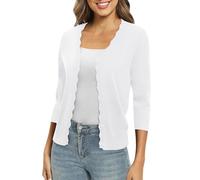 EXCHIC Donne 3/4 Manica Button Down Coprispalle Maglia Scollo a V Tinta Unita Elastico Leggero Cardigan per Vestito(M, Bianco)