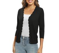 EXCHIC Donne 3/4 Manica Button Down Coprispalle Maglia Scollo a V Tinta Unita Elastico Leggero Cardigan per Vestito(S, Nero)