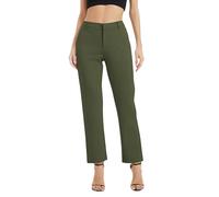 EXCHIC Donne Business Gamba Dritta Elastico Vita Lavoro Pantaloni Casual Comodo Bootcut Pantaloni con Tasche(M, Verde Militare)