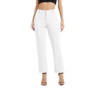 EXCHIC Donne Business Gamba Dritta Elastico Vita Lavoro Pantaloni Casual Comodo Bootcut Pantaloni con Tasche(M, Bianco)