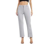 EXCHIC Donne Business Gamba Dritta Elastico Vita Lavoro Pantaloni Casual Comodo Bootcut Pantaloni con Tasche(L, Grigio Chiaro)