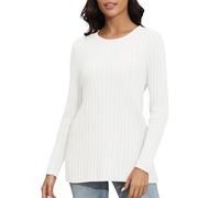 EXCHIC Donne Casual Girocollo Manica Lunga Leggera Sweater Felpa Classica Loose Fit Pullover Maglione Top(L, Bianco)