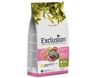Exclusion Mediterraneo Puppy/Junior Medium Breed Pollo 12 kg - Crocchette monoproteiche cane - 1° ORDINE? scegli lo sconto BZR5 / BZR20 + 200 punti fedeltà