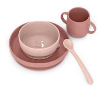 Exclusivas Rimar SUAVINEX COLOR ESSENCE SET SVEZZAMENTO SILICONE PIATTO+SCODELLA+TAZZA+CUCCHIAIO ROSA