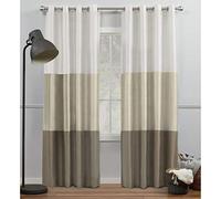 Exclusive Home Curtains Chateau - Tenda a righe in seta sintetica con occhielli, 137 x 213 cm, colore: Bianco/Sabbia