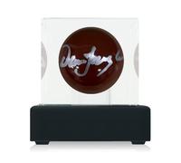 Exclusive Memorabilia Palla da Snooker Marrone autografata da Dennis Taylor. Esposta in teca.