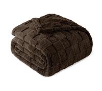 Exclusivo Mezcla Coperta Plaid Pile di Flanella per Divano, 230x270 CM Coperta Letto Matrimoniale con Motivo a Scacchi, Morbida e Calda, Marrone