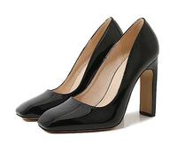 EXECAB Décolleté da Donna in Pelle Verniciata Comfort con Tacco Alto e Punta Chiusa con Cinturino alla Caviglia e Tacco Alto,Nero,45