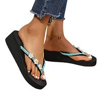EXECAB Infradito da Donna con Fiore di Perle Sandali Infradito con Zeppa e Plateau Pantofole estive Pantofole da Esterno per Interni Scivoli Scarpe da Spiaggia Casual,Verde,37