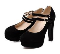 EXECAB Scarpe da Donna con Tacchi Alti in Pelle Scamosciata e Tacco Alto Cinturino alla Caviglia Piattaforma con Punta Tonda Scarpe Jane Scarpe Eleganti da Ufficio per Feste,Nero,36