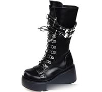 EXECAB Stivaletti da Combattimento Stringati da Donna con Plateau Goth Punk Stivaletti da Combattimento con Zeppa Laterale e Cerniera,Nero,36
