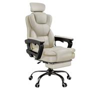 Executive Office Chair, Ergonomic Reclining High Back Leather Seats With Footrest And Lumbar Support, High Back Executive Chair With Linkage Armrests, For Home,Office(Beige)