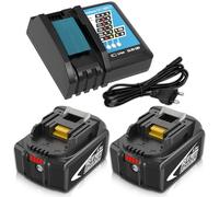 Exemoro 18V 5,5Ah BL1850B Sostituzione per Makita batteria+ caricabatteria, compatibile per Makita 14,4V~18V BL1860B BL1850B BL1840 BL1430 BL1415 e caricabatteria DC18RA DC18RCT DC18R (blue+black)