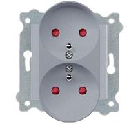 EXEN - Doppia Presa da Incasso con Messa a Terra Tipo E 16A 250V con Otturatori di Sicurezza - Argento, Presa Elettrica da Parete Sicura e Affidabile - Compatibile con Serie KARELL/ODA/COMFORT-248/10E