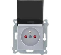 EXEN - Presa con Messa a Terra Tipo E da Incasso con Coperchio Argento 16A 250V - Presa Elettrica a Muro con Protezione Aggiuntiva - All-in-One Compatibile con le Serie KARELL/ODAK/COMFORT-247/10E