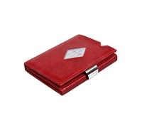 EXENTRI Portafoglio Trifold in pelle - Blocco RFID w/Clip di bloccaggio in acciaio inossidabile, Rosso intenso., Taglia unica, Minimalista