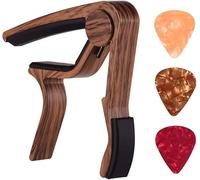 EXENXA Accordatore per Chitarra Chitarra a 6 Corde in Lega di Alluminio Colore del Legno Capotasto per Chitarra, con Plettri 3 Pezzi Accessori per Chitarra,Yellow