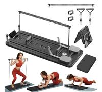 ExeractFit ExeractFit Reformer Pilates per Casa Pilates Board Kit con Barra per Pilate e Fasce di Resistenza Tavola Pilate Multifunzionale Rullo per Addominali Machine(Nero)