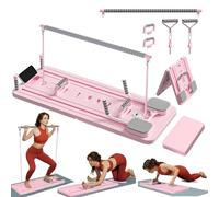 ExeractFit ExeractFit Reformer Pilates per Casa Pilates Board Kit con Barra per Pilate e Fasce di Resistenza Tavola Pilate Multifunzionale Rullo per Addominali Machine(Rosa)